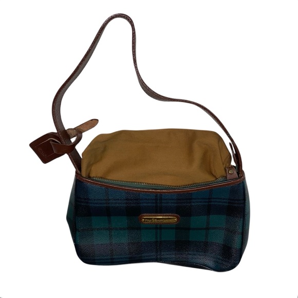 Vintage Polo Ralph Lauren Pebbled Leather Plaid Tartan Equestrian Shoulder Bag - Picture 11 of 12